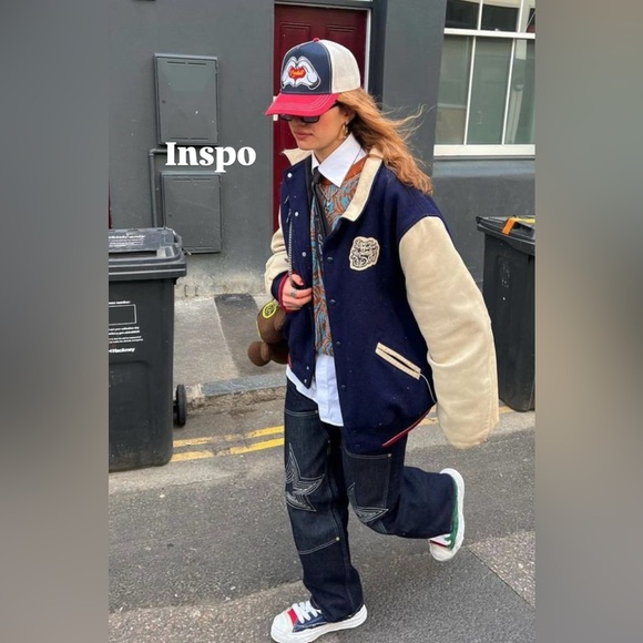 Tommy Hilfiger Navy and White Varsity Jacket Size M - Picture 7 of 8